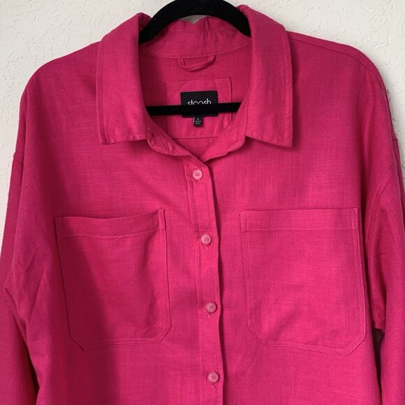Stoosh Shirt Women L Pink Button Linen Blend Pockets Beach Twee Colorful Barbie - Picture 3 of 9